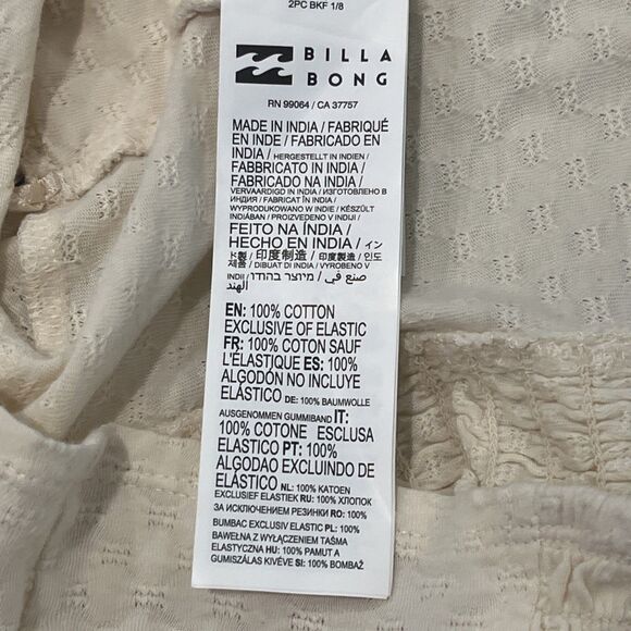 Billabong Flora Smocked Back Boho Crop Short Puff Sleeve Top Cotton Ivory M - Picture 9 of 9